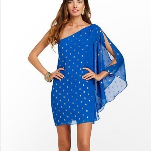 Lilly Pulitzer Dresses & Skirts - Lilly Pulitzer Blue Silk Blend One Shoulder Dress Size 10